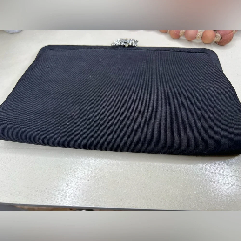 Vintage 1940s Black Clutch Purse with Coin Purse